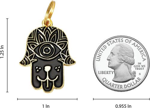 Show full view: Two Tails Pet Company Hamsa Brass Non-Personalized Dog ID Tag, Black/Gold slide 6 of 6