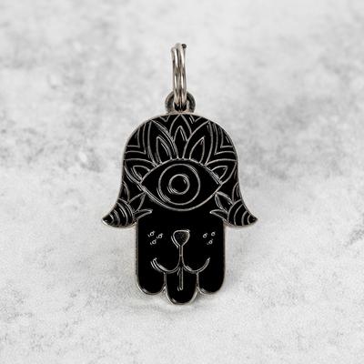 Show full view: Two Tails Pet Company Hamsa Brass Non-Personalized Dog ID Tag, Black/Silver slide 3 of 4