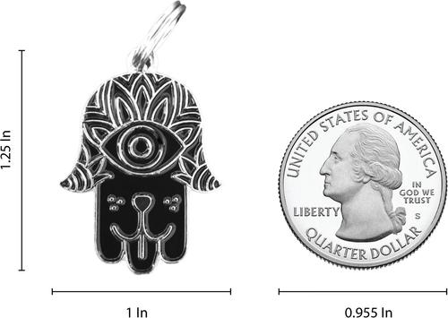 Show full view: Two Tails Pet Company Hamsa Brass Non-Personalized Dog ID Tag, Black/Silver slide 4 of 4