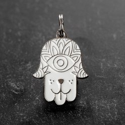 Two Tails Pet Company Hamsa Brass Non-Personalized Dog ID Tag, White/Silver slide 2 of 4