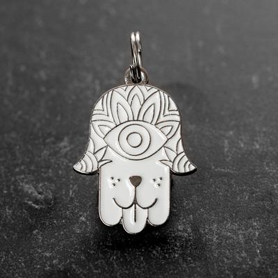 Show full view: Two Tails Pet Company Hamsa Brass Non-Personalized Dog ID Tag, White/Silver slide 3 of 4