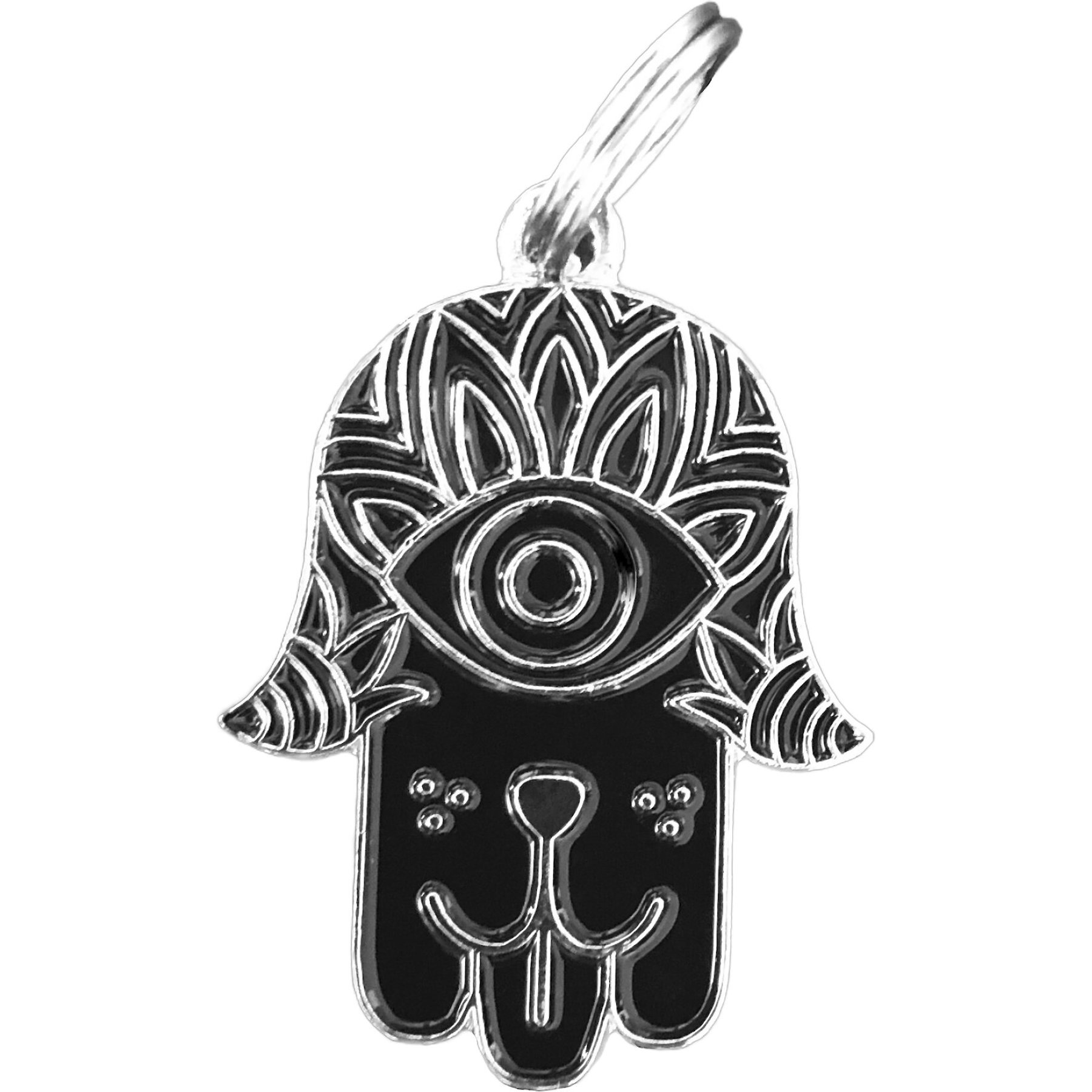 Two Tails Pet Company Hamsa Personalized Dog ID Tag, Black & Silver
