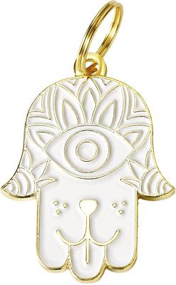Show full view: Two Tails Pet Company Hamsa Personalized Dog ID Tag, White & Gold slide 1 of 6