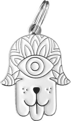 Show full view: Two Tails Pet Company Hamsa Personalized Dog ID Tag, White & Silver slide 1 of 4
