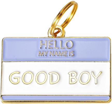Show full view: Two Tails Pet Company Hello My Name Is Good Boy Brass Non-Personalized Dog & Cat ID Tag, Blue slide 1 of 7