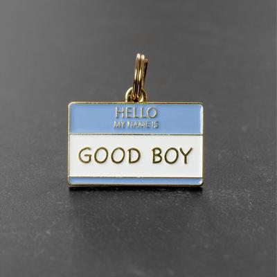 Show full view: Two Tails Pet Company Hello My Name Is Good Boy Brass Non-Personalized Dog & Cat ID Tag, Blue slide 6 of 7