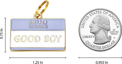 Show full view: Two Tails Pet Company Hello My Name Is Good Boy Brass Non-Personalized Dog & Cat ID Tag, Blue slide 7 of 7