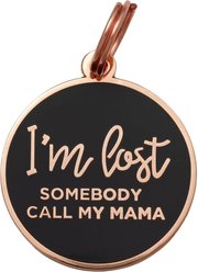 Two Tails Pet Company I'm Lost Somebody Call My Mama Brass Non-Personalized Dog & Cat ID Tag, Rose Gold/Navy