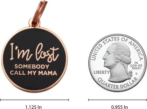 Show full view: Two Tails Pet Company I'm Lost Somebody Call My Mama Brass Non-Personalized Dog & Cat ID Tag, Rose Gold/Navy slide 5 of 5