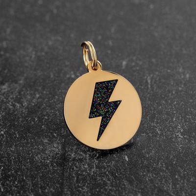 Show full view: Two Tails Pet Company Lightning Bolt Brass Non-Personalized Dog & Cat ID Tag, Gold/Black slide 3 of 5