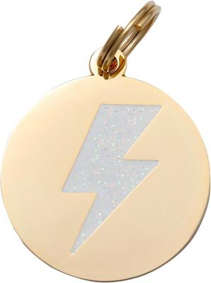 Show full view: Two Tails Pet Company Lightning Bolt Brass Non-Personalized Dog & Cat ID Tag, Gold/White slide 1 of 4