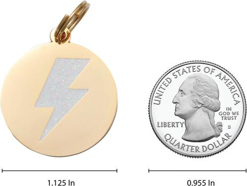 Show full view: Two Tails Pet Company Lightning Bolt Brass Non-Personalized Dog & Cat ID Tag, Gold/White slide 4 of 4