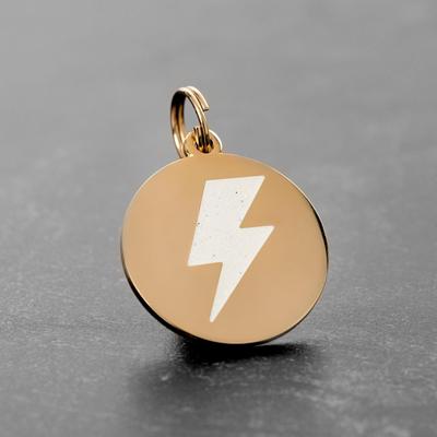 Show full view: Two Tails Pet Company Lightning Bolt Brass Non-Personalized Dog & Cat ID Tag, Gold/White slide 3 of 4