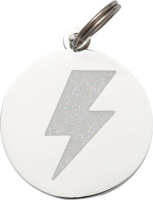 Show full view: Two Tails Pet Company Lightning Bolt Brass Non-Personalized Dog & Cat ID Tag, Silver/White slide 1 of 3