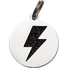 Two Tails Pet Company Lightning Bolt Personalized Dog & Cat ID Tag, Black & Silver