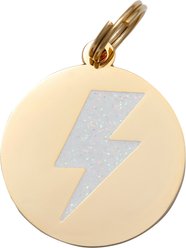 Two Tails Pet Company Lightning Bolt Personalized Dog & Cat ID Tag, White & Gold