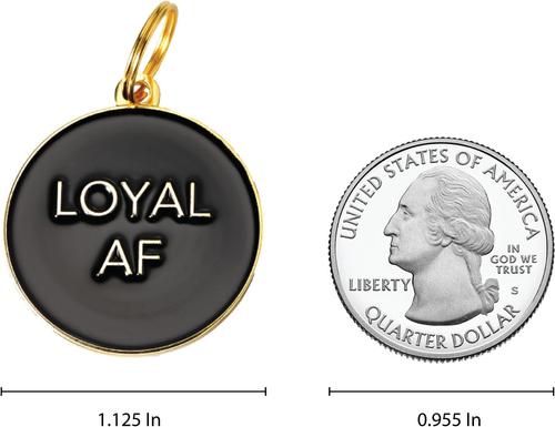 Show full view: Two Tails Pet Company Loyal AF Brass Non-Personalized Dog ID Tag, Black slide 5 of 5