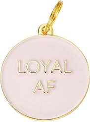 Two Tails Pet Company Loyal AF Brass Non-Personalized Dog ID Tag, Pink