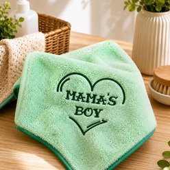 Two Tails Pet Company Mama's Boy Premium Microfiber Dog Towel, Green