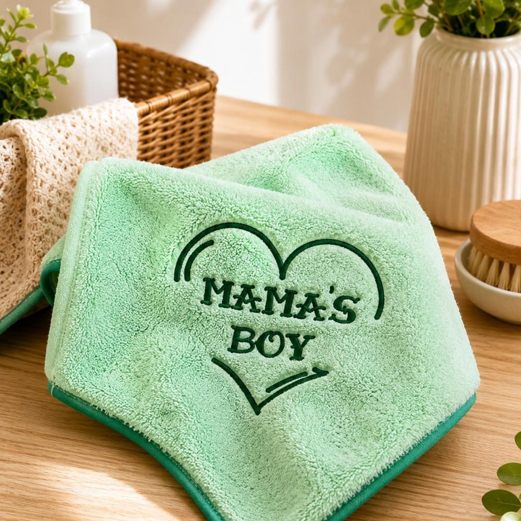 Two Tails Pet Company Mama's Boy Premium Microfiber Dog Towel, Green