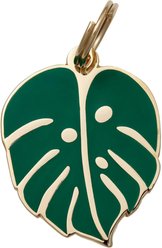 Two Tails Pet Company Monstera Leaf Brass Non-Personalized Dog & Cat ID Tag, Green