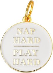 Two Tails Pet Company Nap Hard Play Hard Non-Personalized Dog ID Tag, White