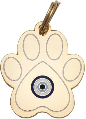 Show full view: Two Tails Pet Company Paw & Evil Eye Brass Non-Personalized Dog & Cat ID Tag, Gold slide 1 of 5