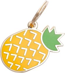 Two Tails Pet Company Pineapple Brass Non-Personalized Dog & Cat ID Tag, Yellow
