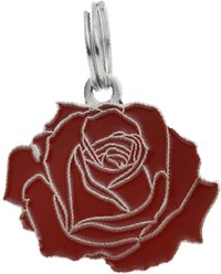 Two Tails Pet Company Rose Brass Non-Personalized Dog & Cat ID Tag, Silver/Red