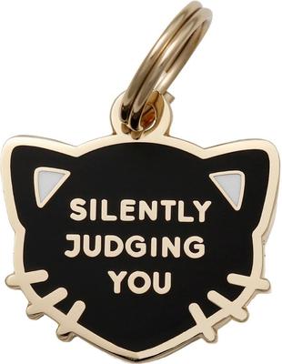 Show full view: Two Tails Pet Company Silently Judging You Brass Non-Personalized Cat ID Tag, Black slide 1 of 2