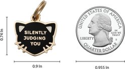 Two Tails Pet Company Silently Judging You Brass Non-Personalized Cat ID Tag, Black slide 2 of 2