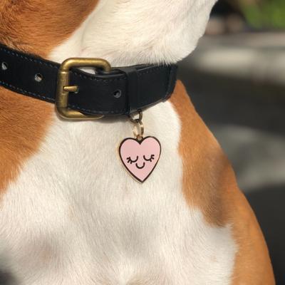 Show full view: Two Tails Pet Company Smiling Heart Brass Non-Personalized Dog & Cat ID Tag, Pink slide 4 of 7