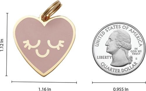 Show full view: Two Tails Pet Company Smiling Heart Brass Non-Personalized Dog & Cat ID Tag, Pink slide 7 of 7