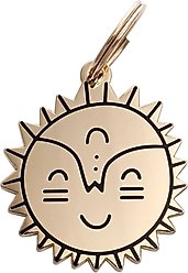 Two Tails Pet Company Smiling Sun Brass Non-Personalized Dog & Cat ID Tag, Gold