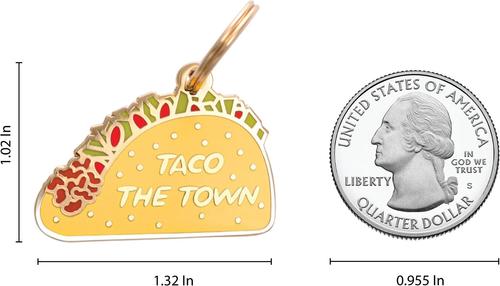 Show full view: Two Tails Pet Company Taco the Town Brass Non-Personalized Dog & Cat ID Tag, Brown slide 5 of 5