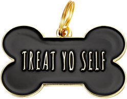 Two Tails Pet Company Treat Yo Self Brass Non-Personalized Dog & Cat ID Tag, Black