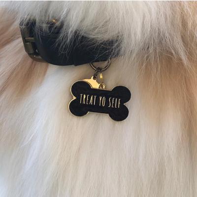 Show full view: Two Tails Pet Company Treat Yo Self Brass Non-Personalized Dog & Cat ID Tag, Black slide 2 of 4