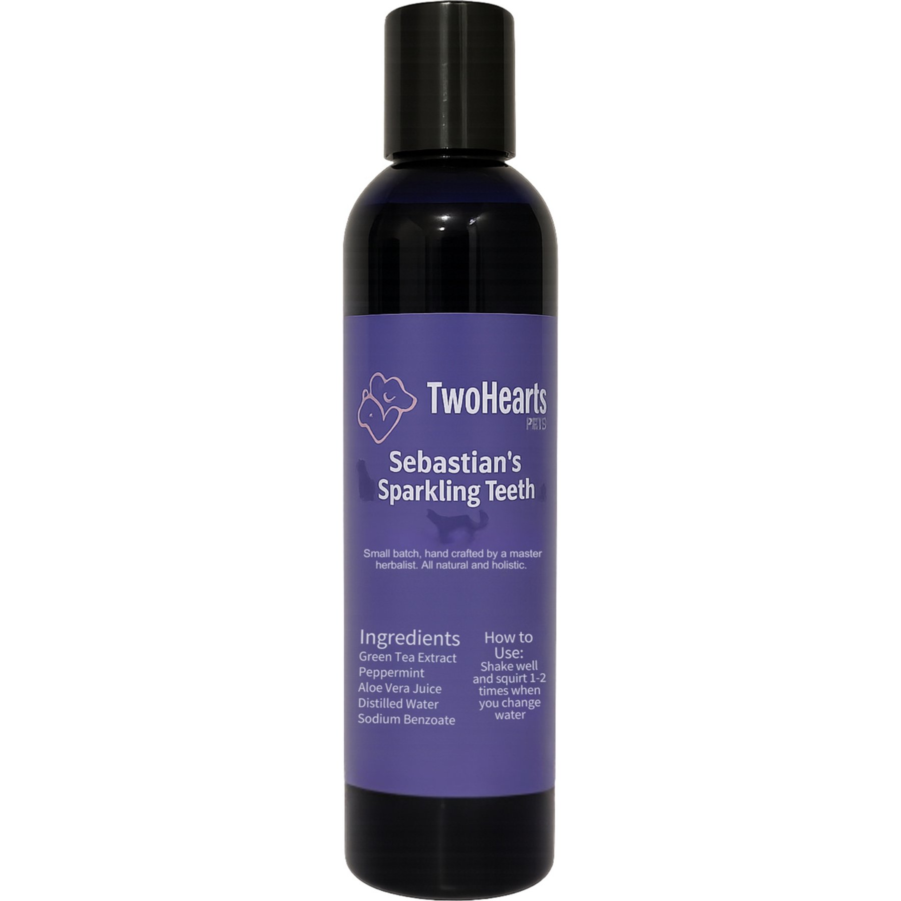 TwoHearts Pets Sebastian’s Clean Teeth Plaque Removal Dog & Cat Dental Water Additive, 8-fl oz