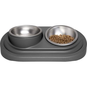 Ubbi Food & Water Non-Skid Stainless Steel Elevated Dog & Cat Bowls, 16-oz, Gray