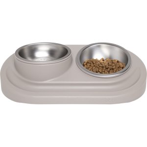 Ubbi Food & Water Non-Skid Stainless Steel Elevated Dog & Cat Bowls, 16-oz, Taupe