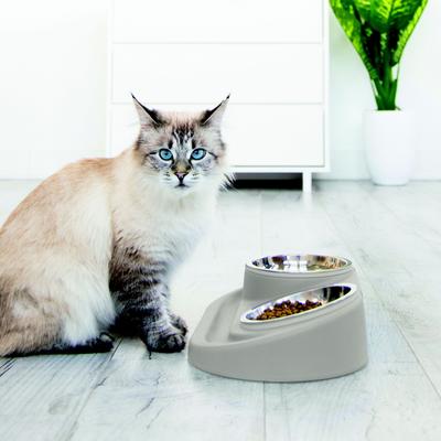 Show full view: Ubbi Food & Water Non-Skid Stainless Steel Elevated Dog & Cat Bowls, 16-oz, Taupe slide 5 of 6