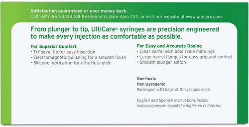 Show full view: UltiCare VetRx Insulin Syringes U-100 12.7mm x 28G, 1-cc, 100 syringes slide 2 of 6