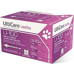 UltiCare VetRx Insulin Syringes U-100 8mm x 31G with 1/2 Unit Markings, 0.3-cc, 60 syringes