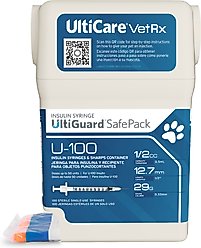UltiCare VetRx UltiGuard SafePack Insulin Syringes and Sharps Container U-100 12.7mm x 29G, 0.5-cc, 100 syringes