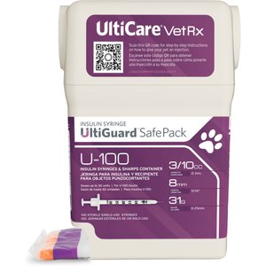 UltiCare VetRx UltiGuard SafePack Insulin Syringes & Sharps Container U-100 8mm x 31G, 0.3-cc, 100 syringes