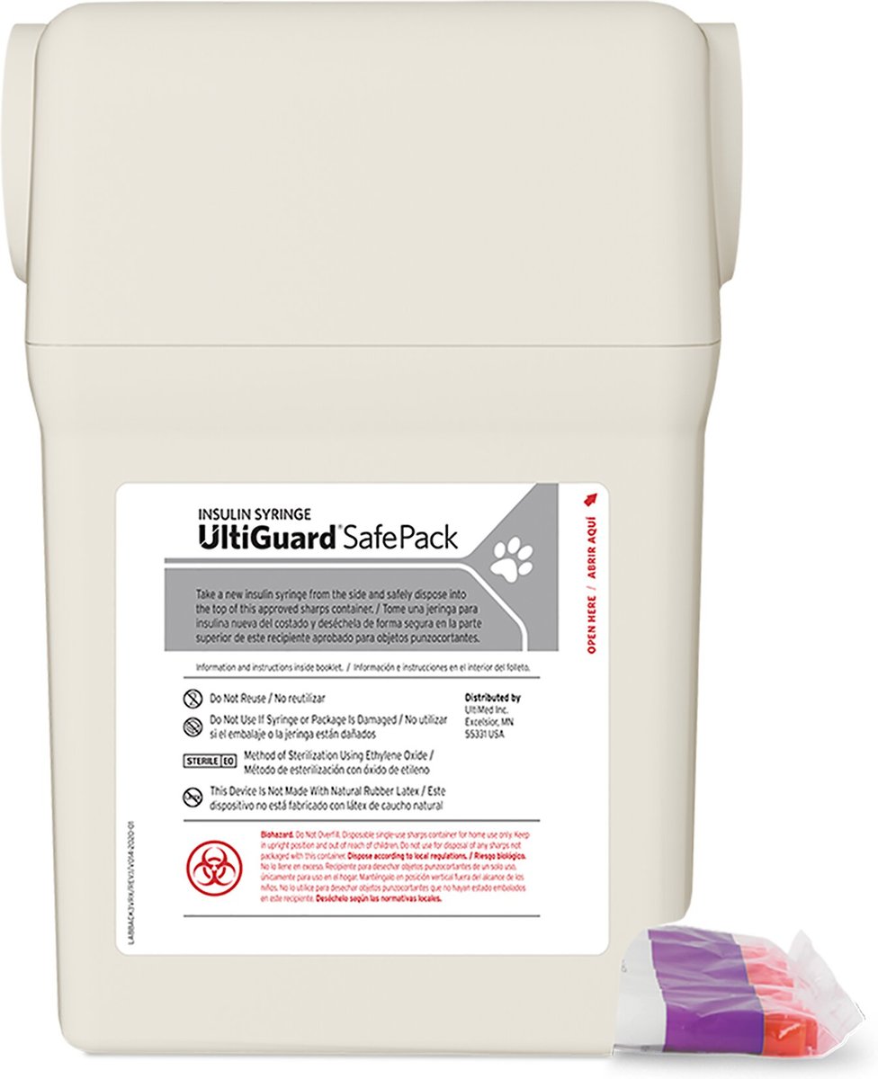 UltiCare VetRx UltiGuard SafePack Insulin Syringes and Sharps Container U-100 8mm x 31G