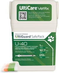 UltiCare VetRx UltiGuard SafePack Insulin Syringes & Sharps Container U-40 12.7mm x 29G, 1-cc, 100 syringes