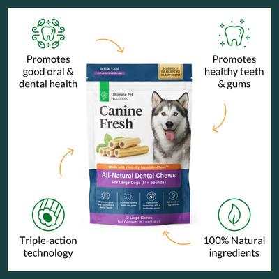 Show full view: Ultimate Pet Nutrition Canine Fresh All-Natural Grain-Free Pork Adult Dental Dog Chews, Large, 12 count slide 5 of 6