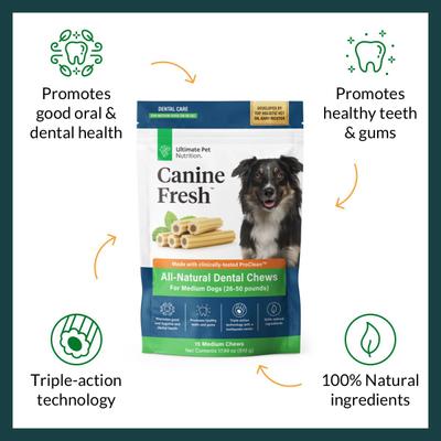 Show full view: Ultimate Pet Nutrition Canine Fresh All-Natural Grain-Free Pork Adult Dental Dog Chews, Medium, 15 count slide 5 of 6