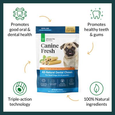 Show full view: Ultimate Pet Nutrition Canine Fresh All-Natural Grain-Free Pork Adult Dental Dog Chews, Small, 30 count slide 5 of 6